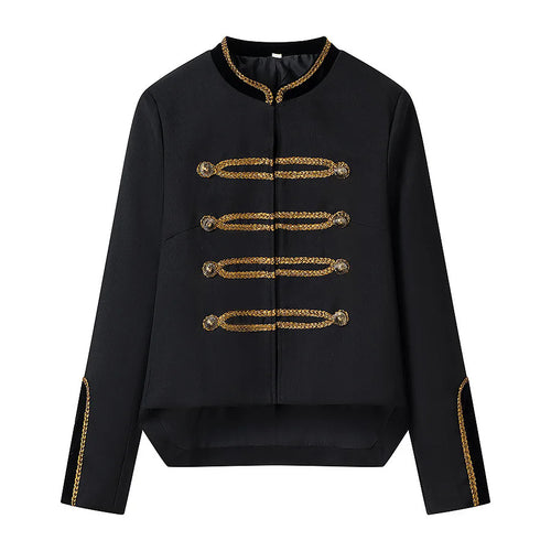 Damen nan militärisch inspirierte Kurzjacke mit Zierkordeln und Stehkragen Drune