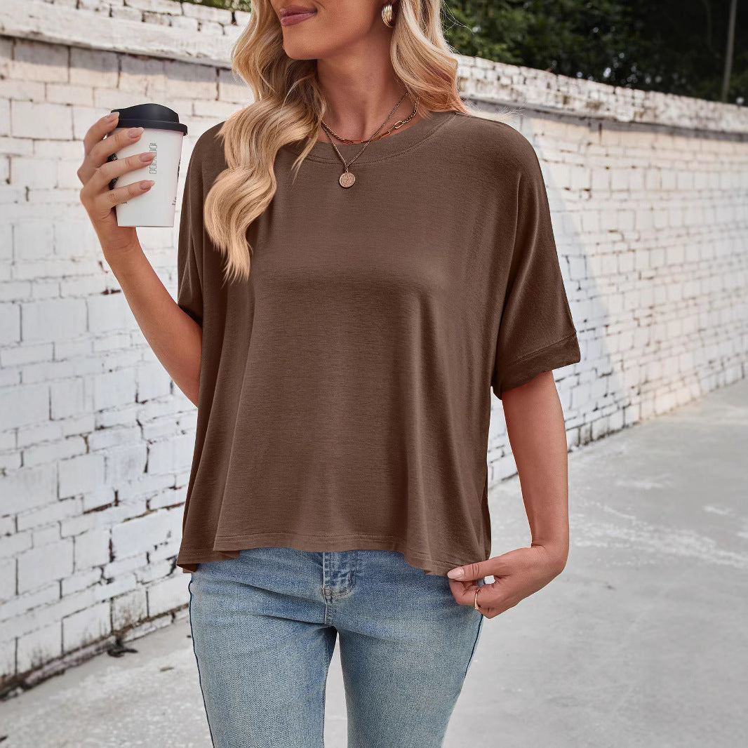 Damen lässiges cropped Oberteil mit weiten Ärmeln und Rundhalsausschnitt Drune