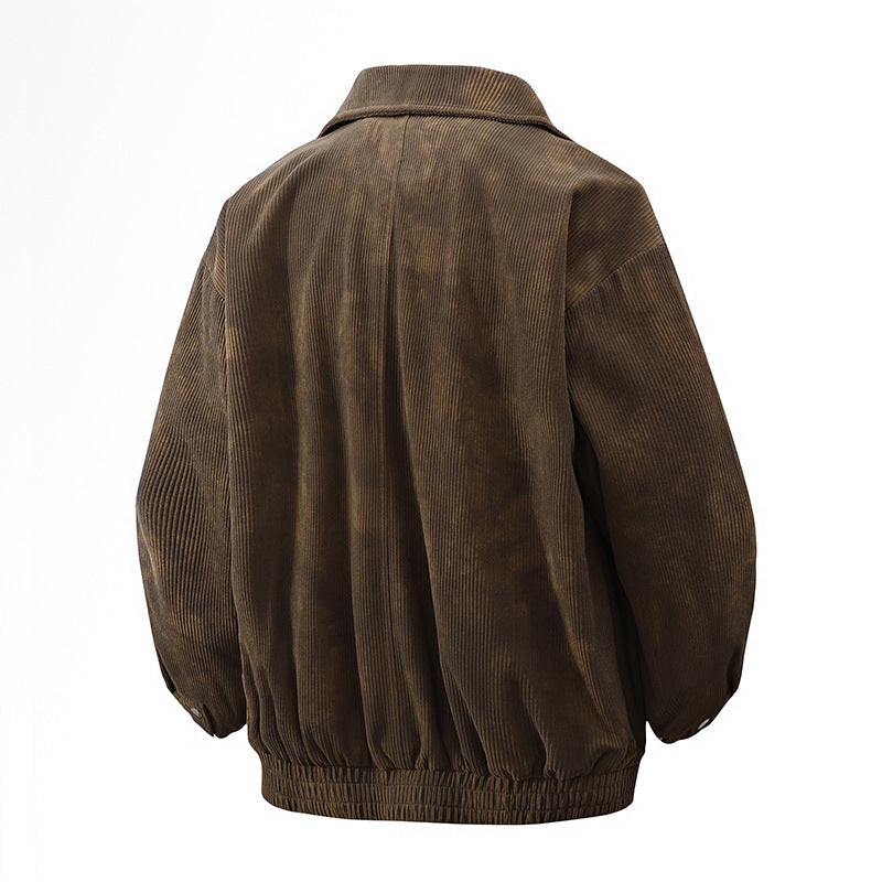 Herren Oversize-Cordblouson mit breitem Reverskragen, Reißverschlusstaschen und elastischem Saum Drune