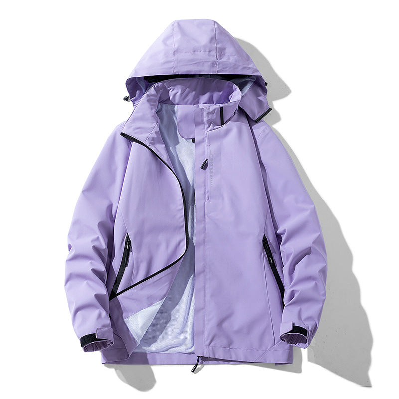 Damen wasserdichte Outdoorjacke mit atmungsaktivem Meshfutter, Reißverschlusstaschen und Klettmanschetten Drune