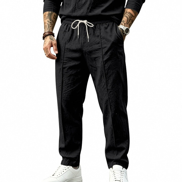 Herren Tapered-Freizeithose mit Tunnelzug, Bügelfalte und elastischem Saum Drune