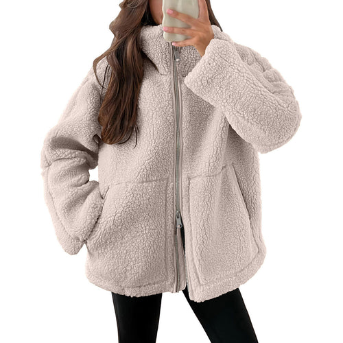 Damen Kuschelige Teddy-Jacke mit Reißverschluss Drune