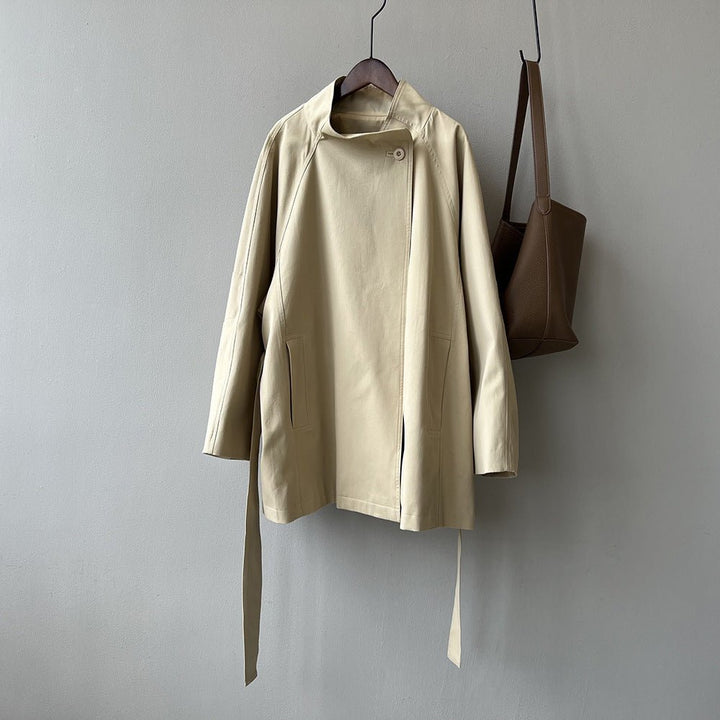 Drune | Wasserfallkragenmantel - Minimalistisches Chic - Leichte Schicht - Lässige Passform