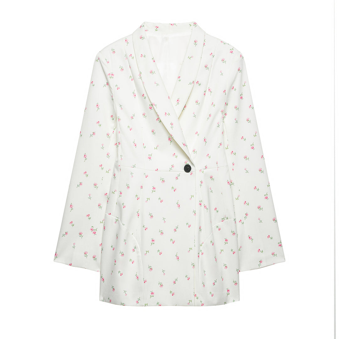 Damen Floraler Schalkragen-Blazer mit lockerem Schnitt und aufgesetzten Taschen Drune
