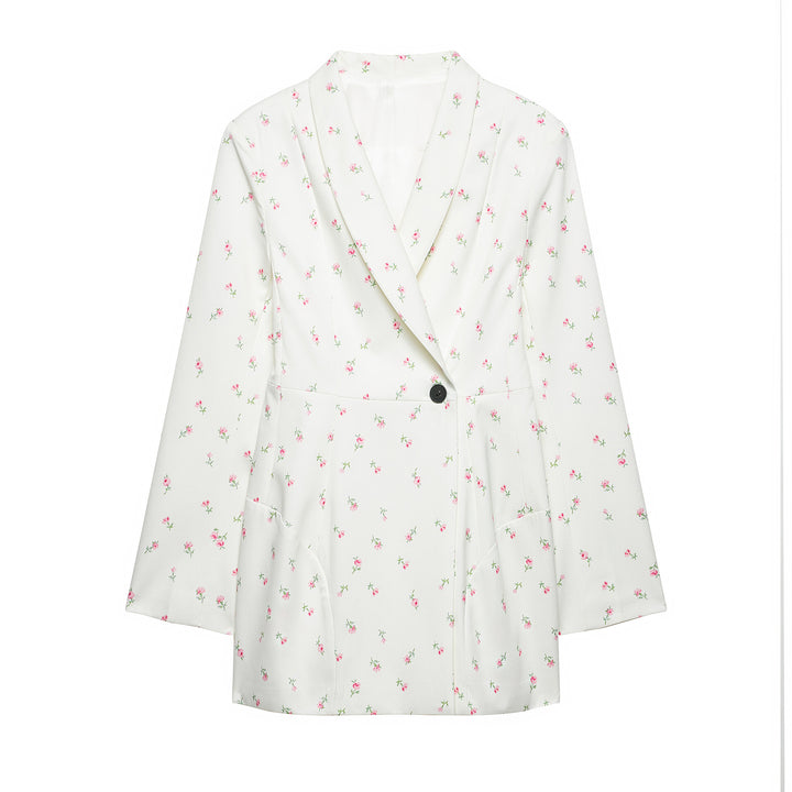Damen Floraler Schalkragen-Blazer mit lockerem Schnitt und aufgesetzten Taschen Drune
