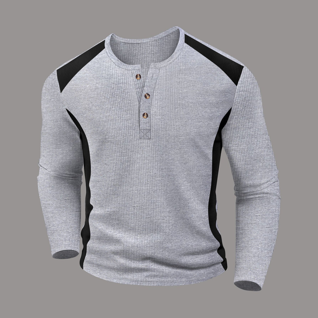 Herren Langarm-Henley-Shirt aus atmungsaktivem Material mit Kontrastdetails Drune