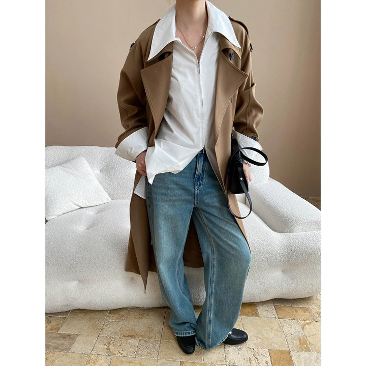 Damen eleganter Trenchcoat mit vielseitigem Design und modischen Details Drune