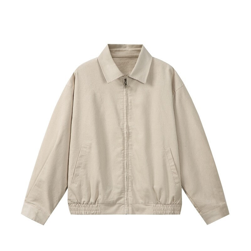 Herren Kastig geschnittene Cord-Blousonjacke mit verdecktem Reißverschluss und elastischem Saum Drune