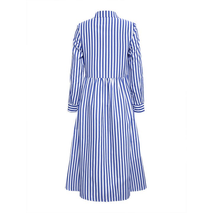 Damen Midi-Kleid mit eleganten Streifen und strukturierter Knopfleiste Drune