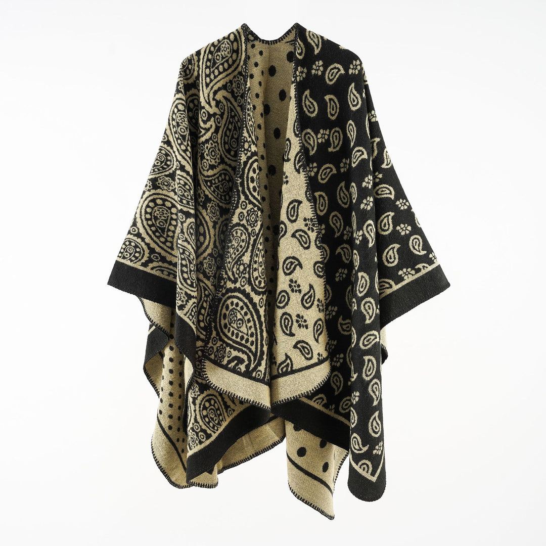Damen Oversize-Jacquard-Umhang mit Paisley-Patchwork-Optik Drune