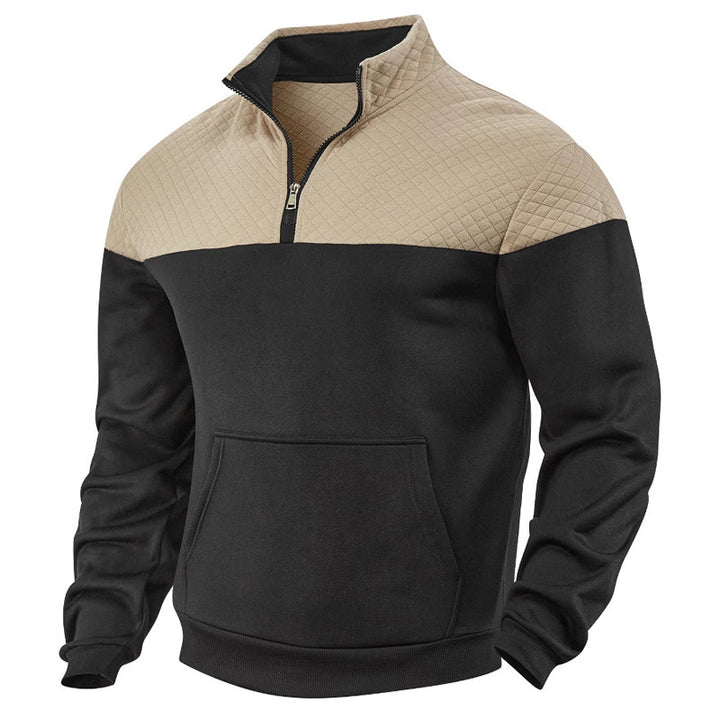 Herren nan gesteppter Halbzip-Sweatpullover mit Kängurutasche und Stehkragen Drune