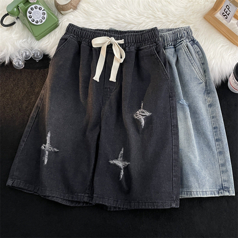 Damen Zerrissene Denim Bermuda Shorts Drune