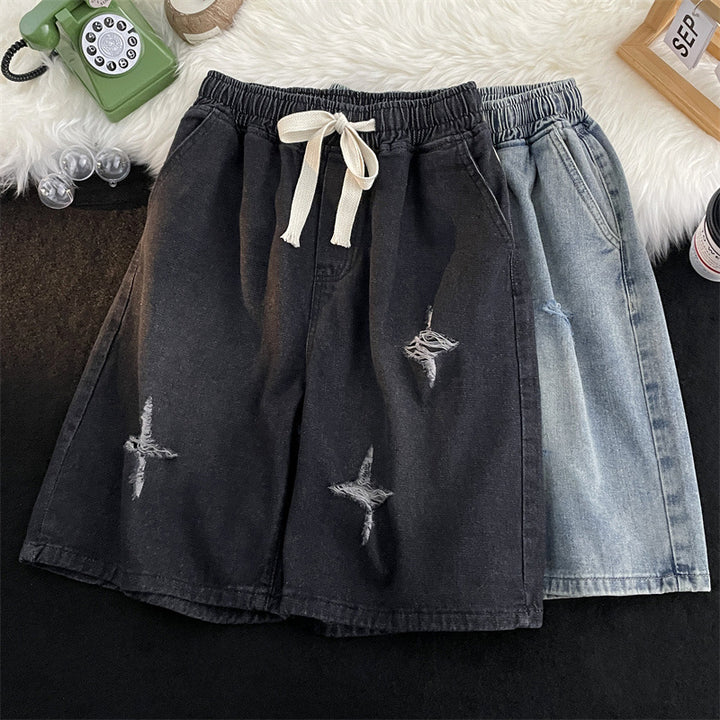 Damen Zerrissene Denim Bermuda Shorts Drune