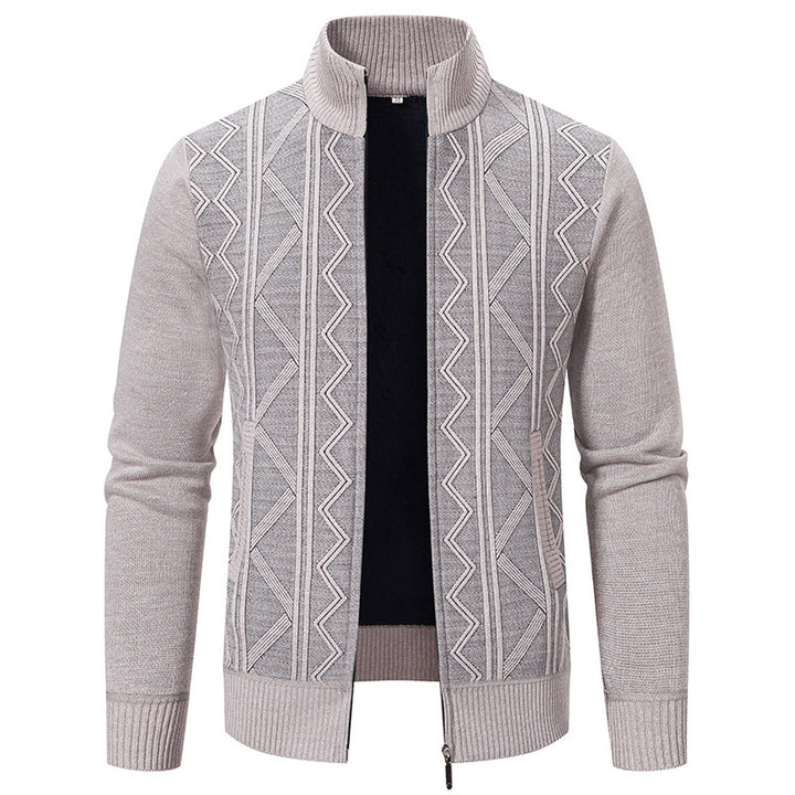 Herren nan Strickzipcardigan mit Stehkragen, geometrischem Strukturmuster und verdeckten Eingrifftaschen Drune