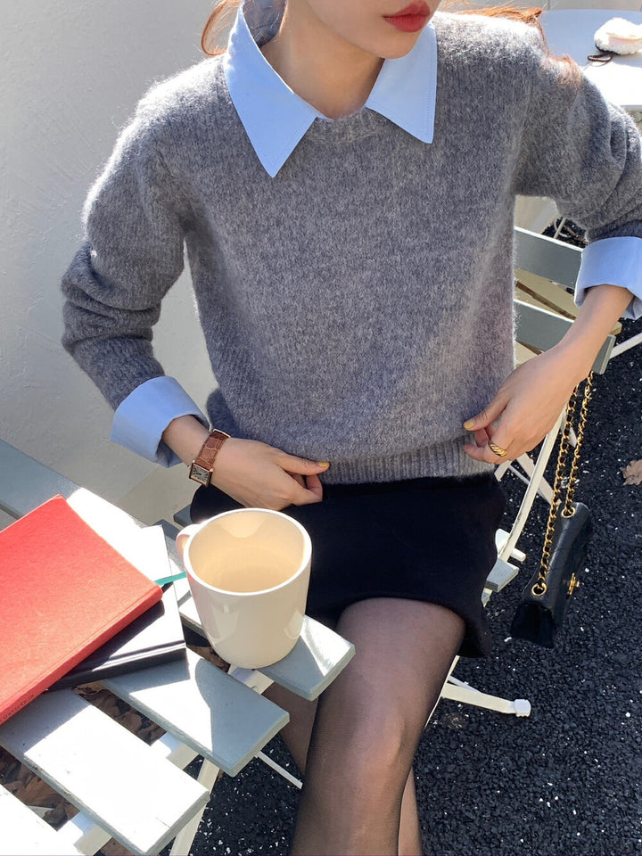 Damen lässiger Pullover mit Blaubestand und modernen Kragen Drune