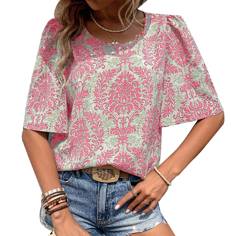 Damen Bluse mit volumetrischen Ärmeln und floralen Mustern Drune