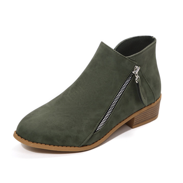 Damen Kurzschaftstiefelette mit seitlichem Reißverschluss und niedrigem Blockabsatz Drune