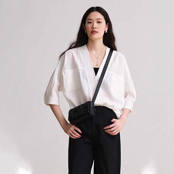 Damen lässige und elegante offen geschnittene Bluse Drune