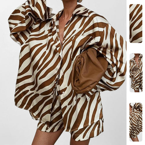 Damen Oversized Hemd mit Zebra-Print und kurzen Ärmeln Drune