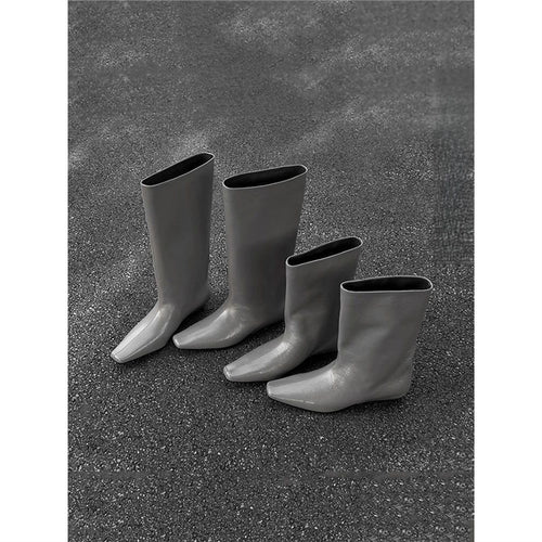 Damen kniehohe Slouch‑Lederstiefel mit quadratischer Zehenform und flachem Absatz Drune