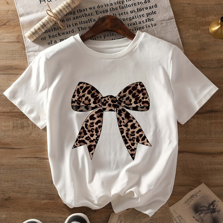 Damen T-Shirt mit elegantem Leoprint Schleifenmotiv Drune