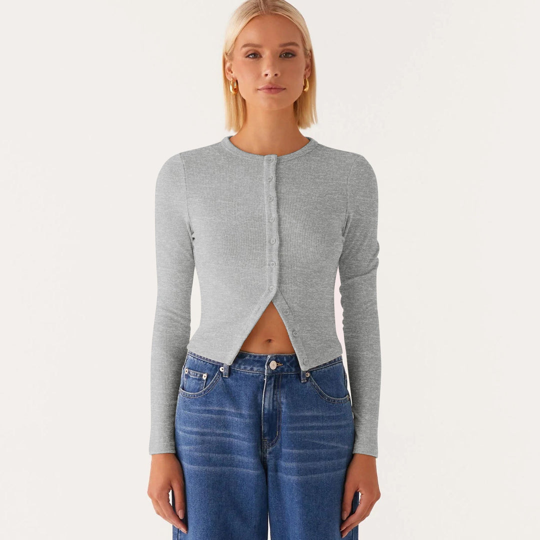 Drune | Einfarbige schmal geschnittene lange Strickjacke
