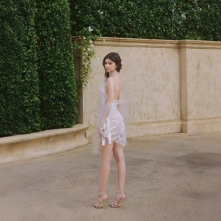 Damen Transparentes Abendkleid mit eleganten Pailletten und Rüschendetails Drune