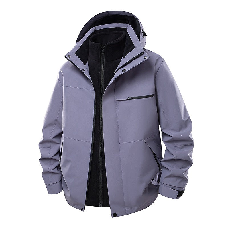 Herren zweilagige Funktions-Übergangsjacke mit abnehmbarer Fleece-Innenjacke, Kapuze & wasserabweisender Hülle Drune