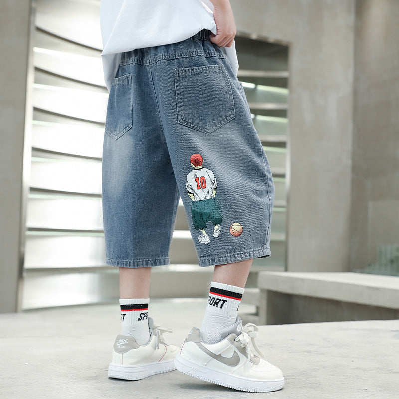 Jungen lässige Denim-Shorts mit exklusivem Stickdesign Drune