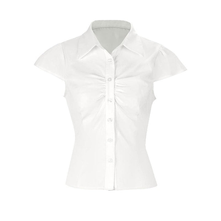 Damen elegante Bluse mit Raffung und schickem Kragen Drune