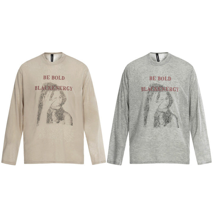 Unisex Langärmeliges Baumwollshirt mit Vintage-Print und relaxed Fit Drune
