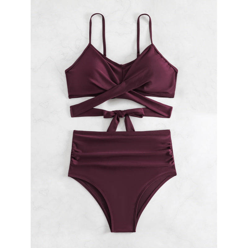 Damen Bikiniset mit hohem Bund und geknotetem Oberteil Drune