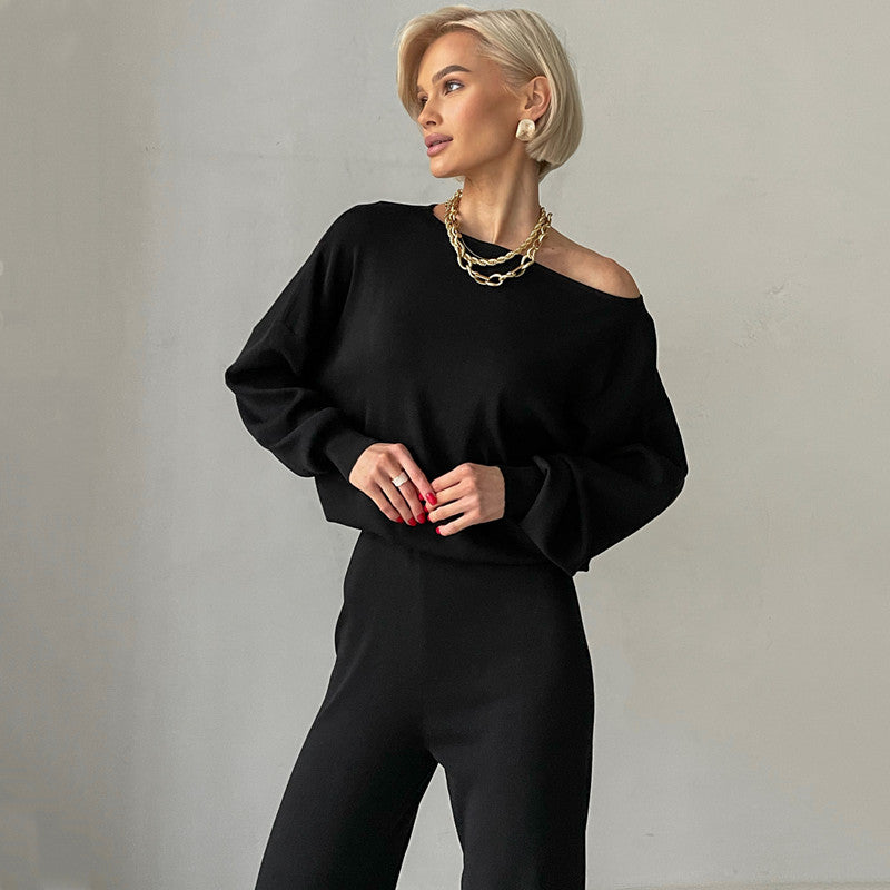 Damen lässiges Strickanzug-Set mit weitem Schnitt und modischen Details Drune