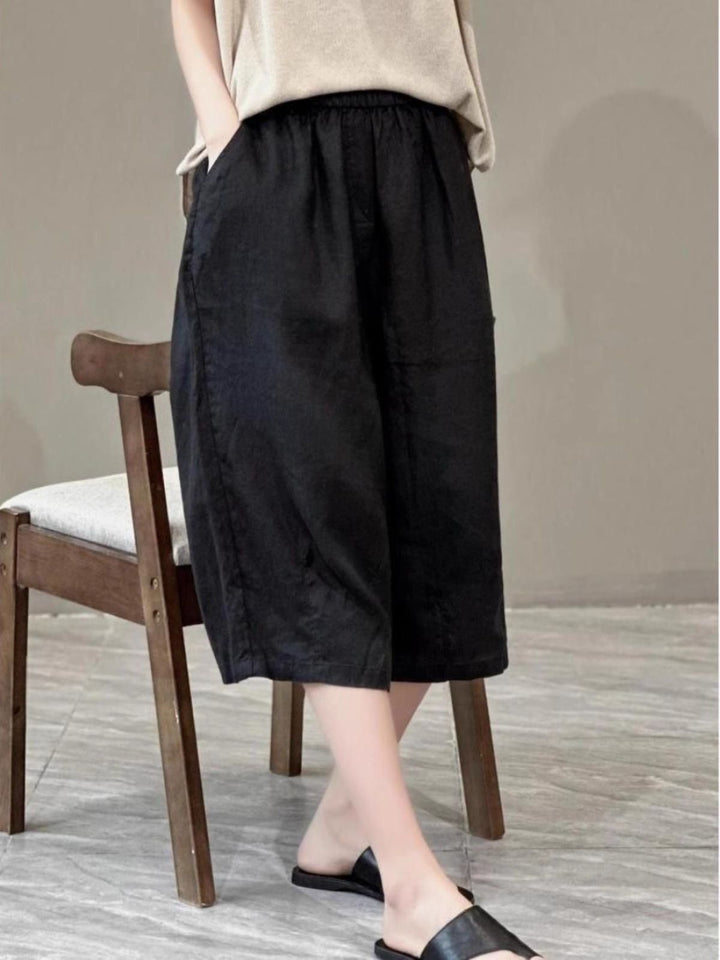 Damen Relaxed Fit Leinen Culotte Shorts Drune