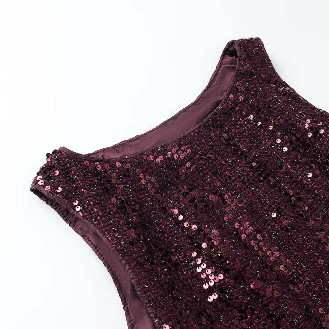 Damen Pailletten-Peplum-Top mit Rundhals und figurformender Taille Drune