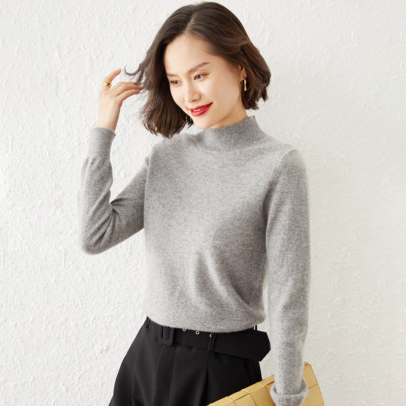 Damen Luxuriöser Kaschmir-Feinstrickpullover mit Stehkragen Drune