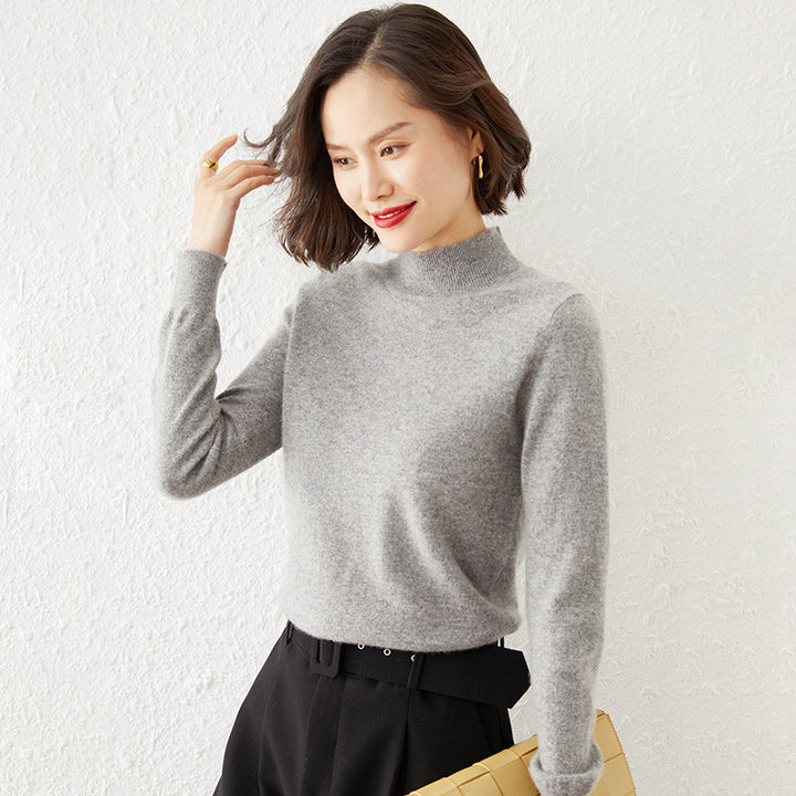Damen Luxuriöser Kaschmir-Feinstrickpullover mit Stehkragen Drune