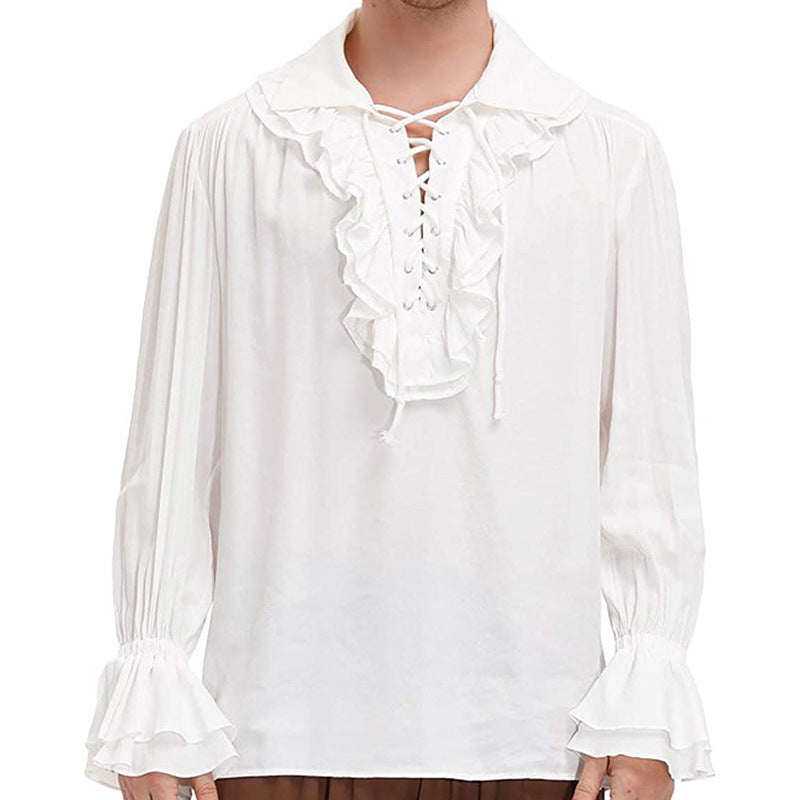 Herren nan lässiges Kurzarmshirt mit geschnürter V-Kehle, kurzem Stehkragen und weichem Baumwollmix Drune