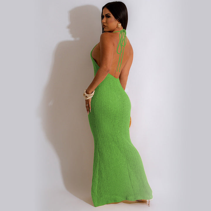 Damen figurbetontes Maxikleid mit modernem Kragen und elegantem Schnitt Drune