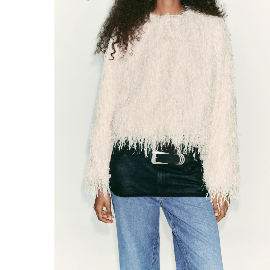 Damen Flauschiger Fransen-Pullover im Boxy-Cut Drune