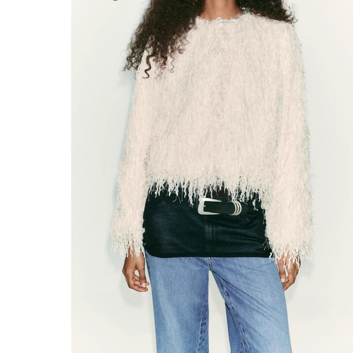 Damen Flauschiger Fransen-Pullover im Boxy-Cut Drune