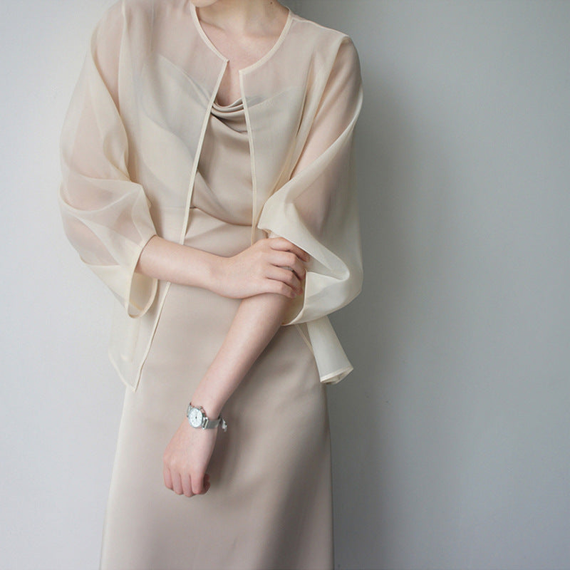 Damen Elegante Chiffonjacke mit weit ausgestellten Ärmeln Drune