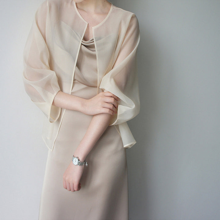 Damen Elegante Chiffonjacke mit weit ausgestellten Ärmeln Drune