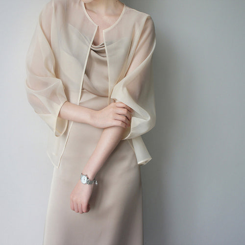 Damen Elegante Chiffonjacke mit weit ausgestellten Ärmeln Drune