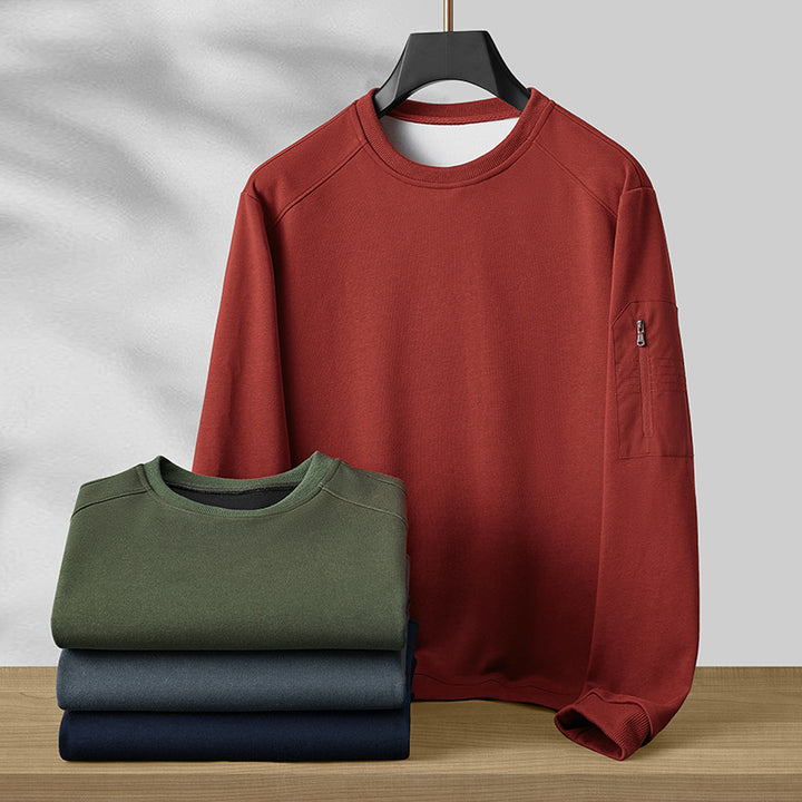 Herren Rundhals‑Sweatshirt mit Reißverschluss‑Ärmeltasche und funktionaler Jersey‑Qualität Drune