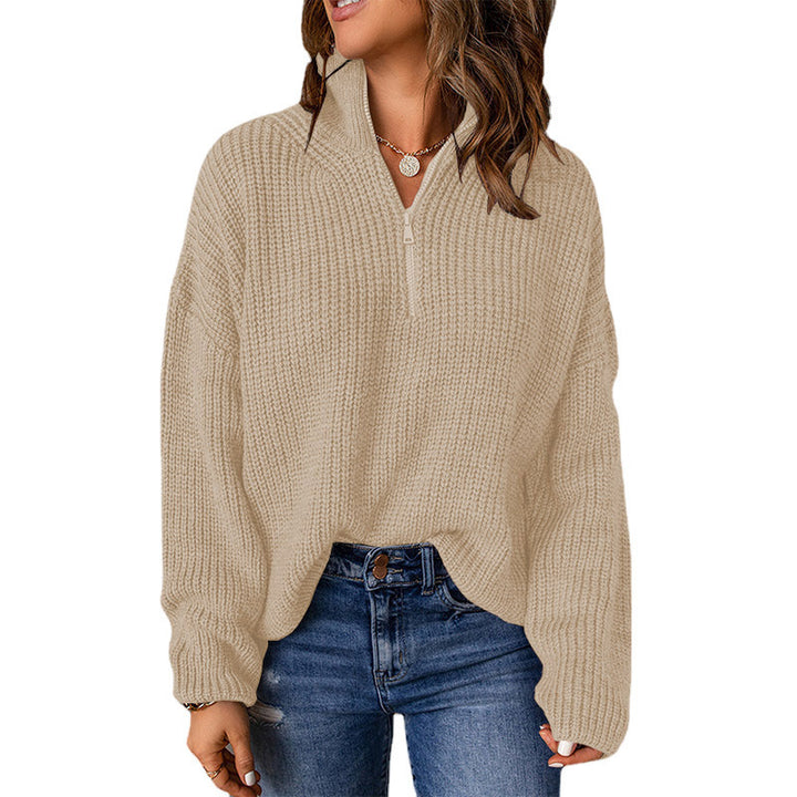 Damen Grober Strickpullover mit Stehkragen und Reißverschluss Drune