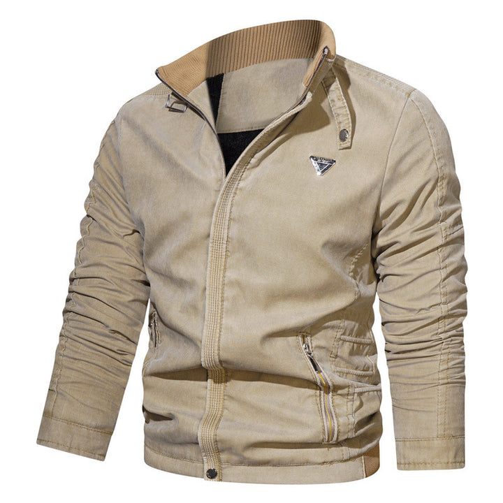Herren Leichter Baumwollmix-Zipblouson mit Stehkragen und Reißverschlusstaschen Drune