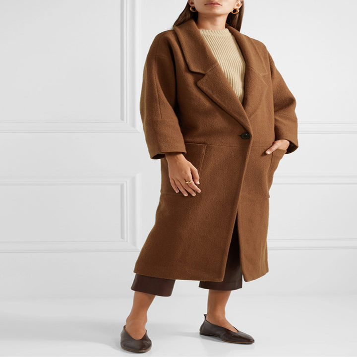 Damen Langer Oversize-Mantel im Relaxed-Wollmix mit großem Schalkragen und aufgesetzten Taschen Drune