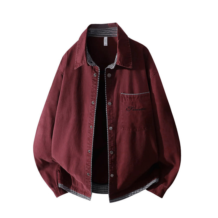 Unisex Oversize-Hemdjacke mit kontrastierter Karo-Innenverarbeitung & Brusttasche Drune