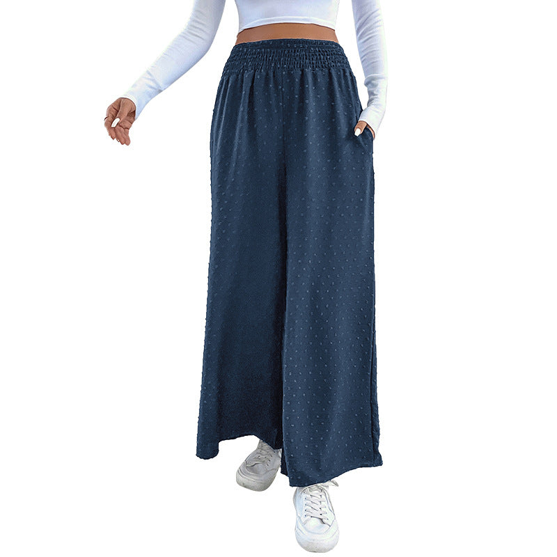 Damen Weite Leichte Maxihose mit Gummibund, strukturierter Punkttextur und Eingrifftaschen Drune